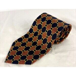 Paolo Gucci Men’s Silk Tie Geometric Navy Red Made Italy Vintage 1980s 1990s